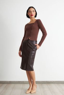 Imagen 2 del producto Falda Midi Ecocuero Café Nicopoly