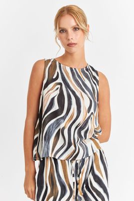 Top Tipo Lino Estampado Cebra Café Nicopoly