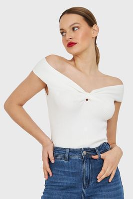 Top Acanalado Hombros Caídos Blanco Nicopoly