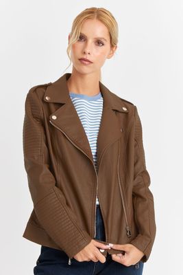 Chaqueta Ecocuero Tipo Biker Café Nicopoly