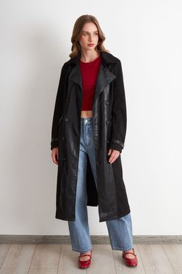 Imagen 2 del producto Abrigo Tipo Gamuza y Ecocuero Negro Nicopoly