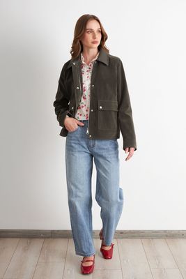 Imagen 2 del producto Chaqueta Tipo Gamuza Cuello Ecocuero Oliva Nicopoly