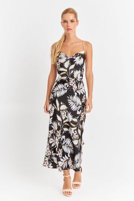 Imagen 2 del producto Vestido Tipo Satín Floreado Negro Nicopoly