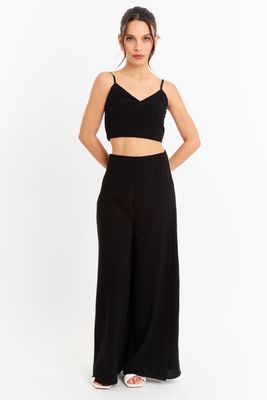 Imagen 2 del producto Pantalón Palazzo Tajos Negro Nicopoly