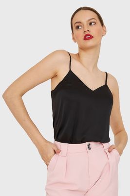 Top Básico Tipo Satín Negro Nicopoly
