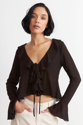 Blusa Vuelos Manga Larga Café Nicopoly