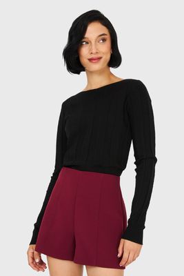 Sweater Acanalado Cuello Bote Negro Nicopoly