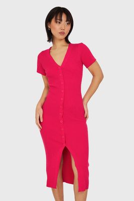 Vestido Acanalado Con Botones Fucsia Nicopoly