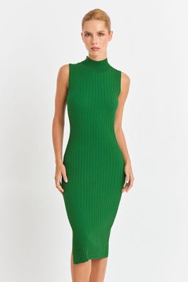 Vestido Acanalado Cuello Alto Verde Nicopoly