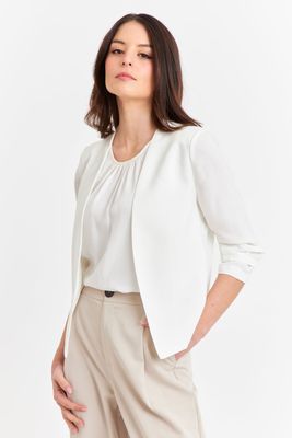 Blazer Cuello Sin Solapa Blanco Nicopoly