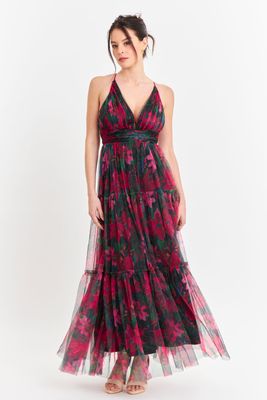 Vestido Tul Floreado Fucsia Nicopoly