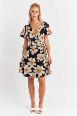 Imagen 2 del producto Vestido Escote Cruzado Flores Negras Nicopoly