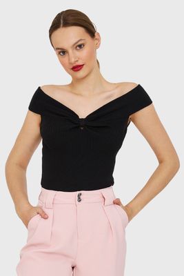 Top Acanalado Hombros Caídos Negro Nicopoly