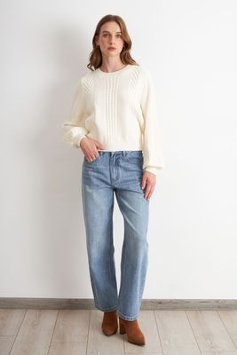 Imagen 2 del producto Sweater Trenzado Cuello Redondo Blanco Nicopoly