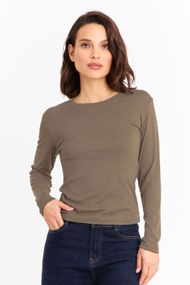 Polera Manga Larga Cuello Redondo Khaki Nicopoly