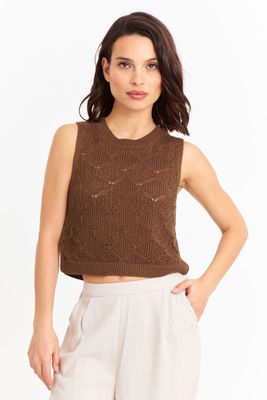 Polera Sin Mangas Tipo Crochet Café Nicopoly