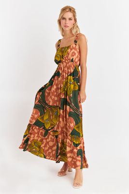 Imagen 2 del producto Vestido Cintura Elasticada Flores Naranja Nicopoly