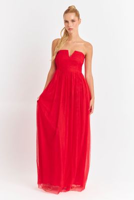 Vestido Strapless y Escote V Rojo Nicopoly