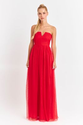 Imagen 2 del producto Vestido Strapless y Escote V Rojo Nicopoly