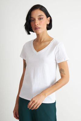 Polera Escote en V Básica Blanco Nicopoly