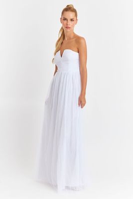 Vestido Strapless y Escote V Blanco Nicopoly