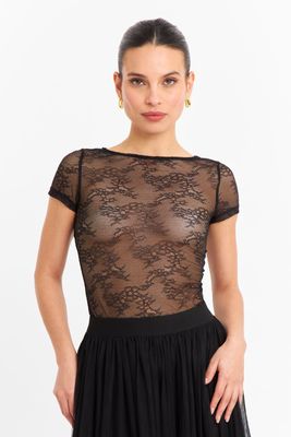Polera transparente de encaje Negro