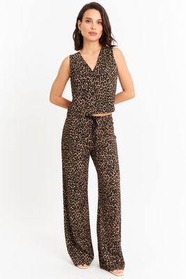 Imagen 2 del producto Pantalón Tipo Crepé Animal Print Café Nicopoly