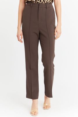 Pantalón Entallado Costuras Delanteras Café Nicopoly