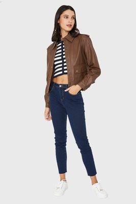 Imagen 2 del producto Chaqueta Cuello Camisero Ecocuero Café Nicopoly