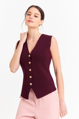 Gilet Largo con Botones Burdeo