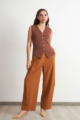 Imagen 2 del producto Gilet Largo con Botones Marrón Nicopoly