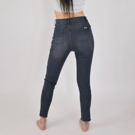 Jeans de Mujer Elasticado Destroyed Gris Oscuro-1