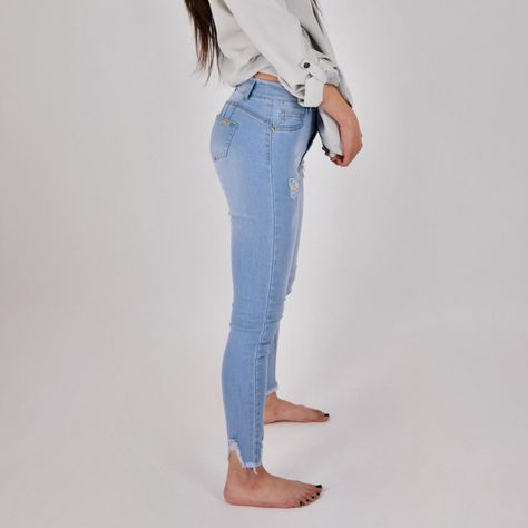 Jeans De Mujer Skinny Elasticado Destroyed -1
