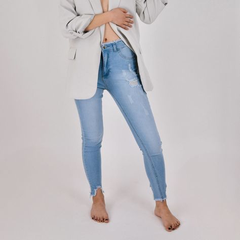 Jeans De Mujer Skinny Elasticado Destroyed -0