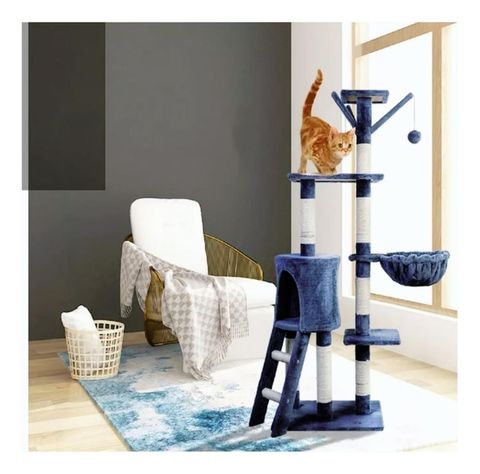 Torre Arbol Rascador Gatos Terciopelo Con Casa Y Cuna-3