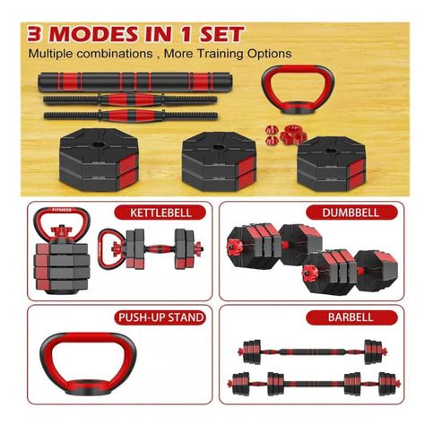Set Mancuernas Barra Rusa Kettlebell Ajustables 40 Kg-1