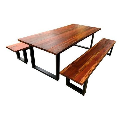 Mesa Comedor Roble Fierro con Bancas 160x90cm-0