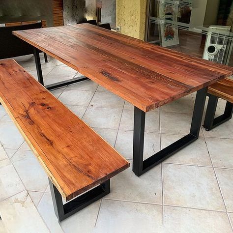 Mesa Comedor Roble Fierro con Bancas 160x90cm-1