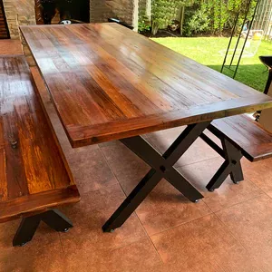 Mesa de Comedor Roble Fierro X con Bancas 140 x 80 cms-1