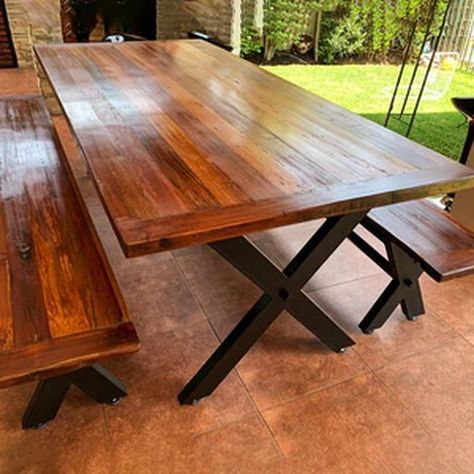 Mesa Comedor Roble Fierro X con Bancas 160x90cm-2