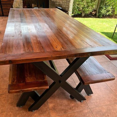 Mesa Comedor Roble Fierro X con Bancas 160x90cm-1