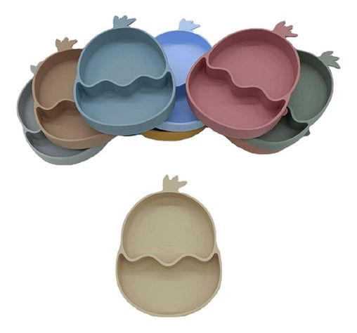Set 2 Platos Diseño Pollo Silicona Antideslizante Niños Lau-0