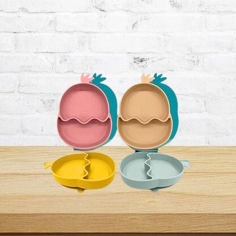 Set 2 Platos Diseño Pollo Silicona Antideslizante Niños Lau-3