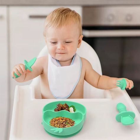 Set 2 Platos Diseño Pollo Silicona Antideslizante Niños Lau-6