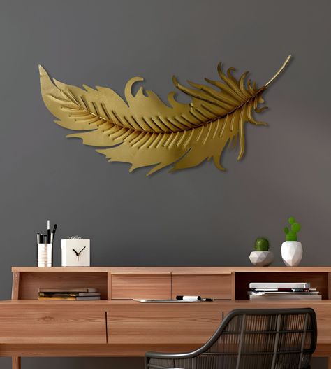Decoración Creativa Pared Pluma Dorada Escultura Hogar Jhn-1