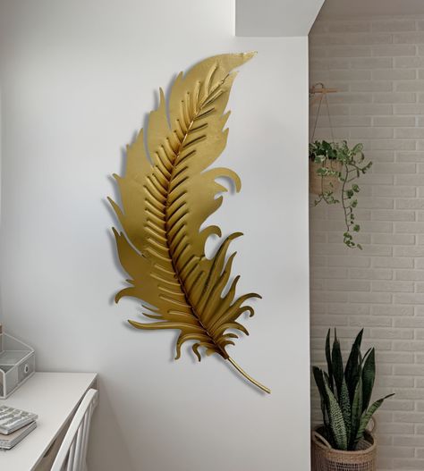 Decoración Creativa Pared Pluma Dorada Escultura Hogar Jhn-2