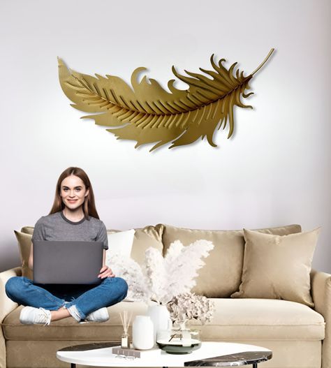 Decoración Creativa Pared Pluma Dorada Escultura Hogar Jhn-3