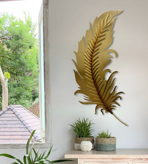 Decoración Creativa Pared Pluma Dorada Escultura Hogar Jhn-5