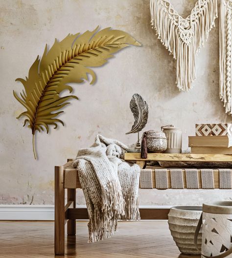 Decoración Creativa Pared Pluma Dorada Escultura Hogar Jhn-7