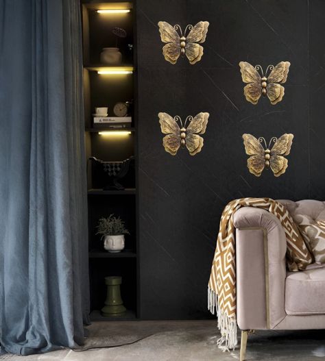 Set Decorativo Pared Mariposa 3D Arte Estatua Bronce Jhn-7
